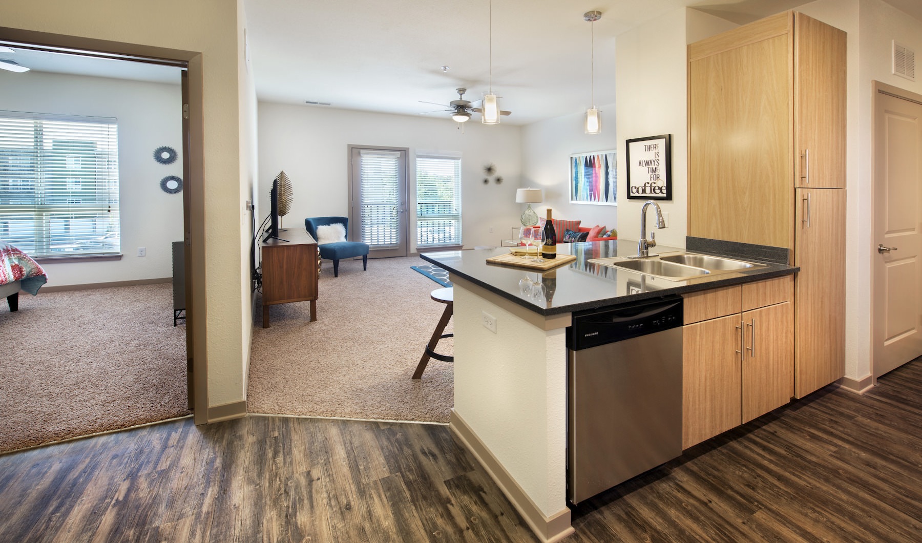 Spacious kitchen with thoughtful details kitchen and living room with window