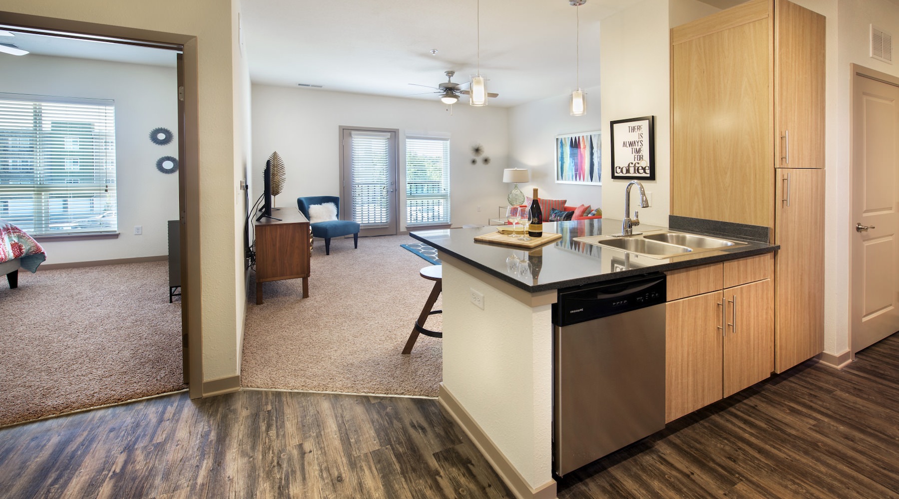 Spacious kitchen with thoughtful details kitchen and living room with window